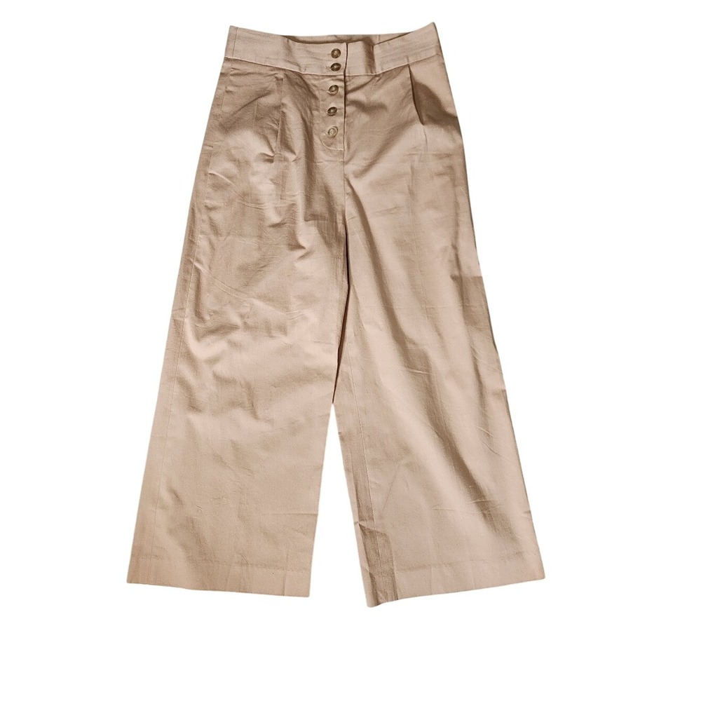 Cremieux Womens Tan High Waisted Wide Leg Button Fly Cropped Trousers Size 2